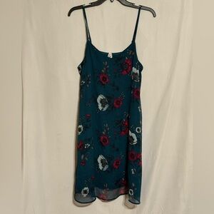 Mudd Sheer Teal Floral Mini Dress Size Large